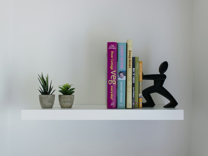 Books on a white floating shelf